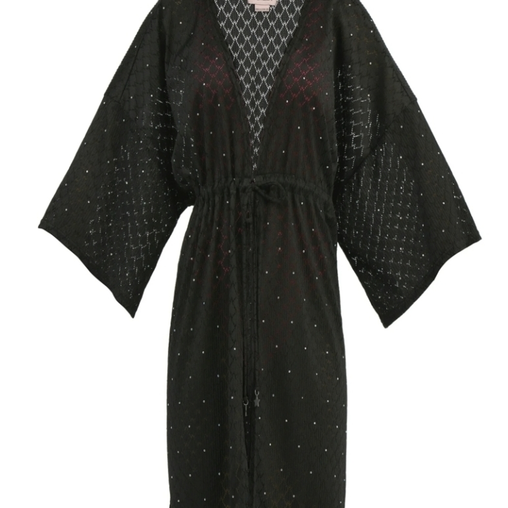 Paris Hilton Black Sheer Embellished Swim Coverup Robe